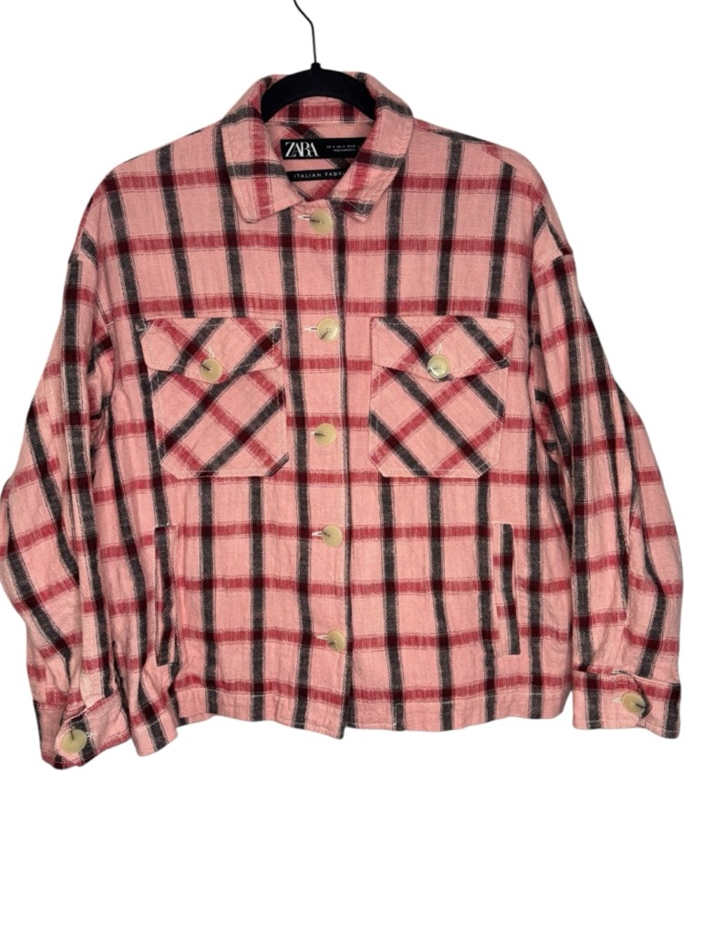 Zara Oversized Italian Fabric Plaid Boxy Shacket Button Front Top Size Small